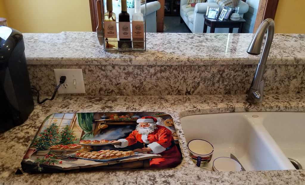 Cookies with Santa Claus Dish Drying Mat Absorbent Dish Drying Mat Pad for Kitchen Counter Dish Drainer Mat for Countertop, 14 x 21", Multicolor