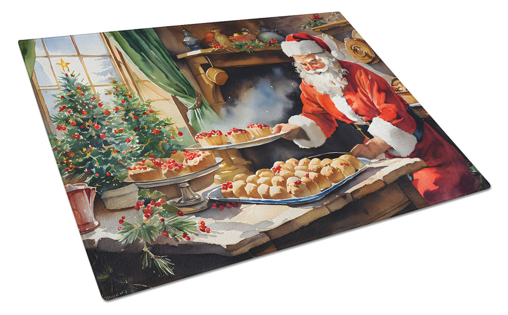 Cookies with Santa Claus Cutting Board Tempered Glass Kitchen Cutting Surface, Heat Resistant Chopping, Non-Slip Feet, Food Prep & Serving