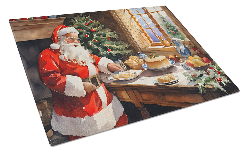 Cookies with Santa Claus Cutting Board Tempered Glass Kitchen Cutting Surface, Heat Resistant Chopping, Non-Slip Feet, Food Prep & Serving