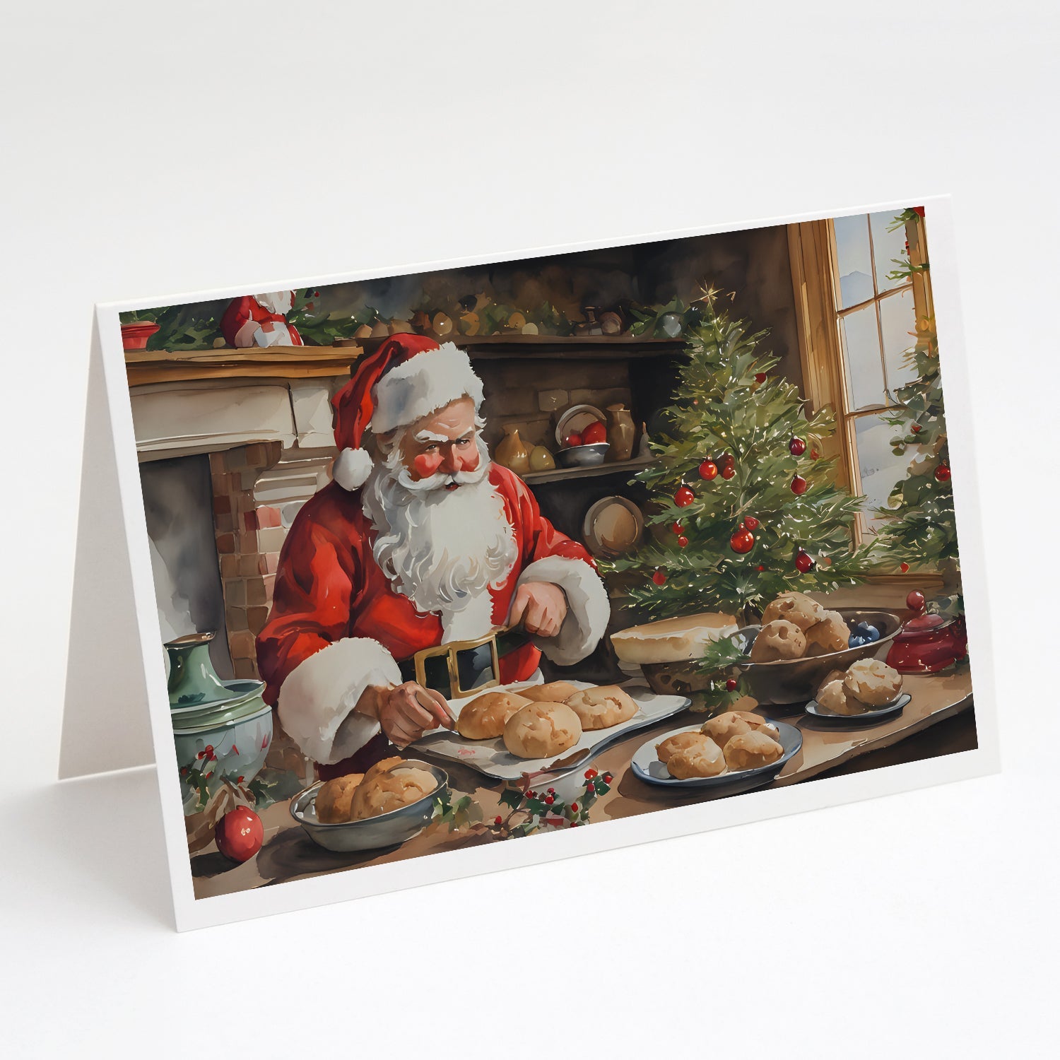 Cookies with Santa Claus Greeting Cards Pack of 8 Blank Cards with Envelopes Whimsical A7 Size 5x7