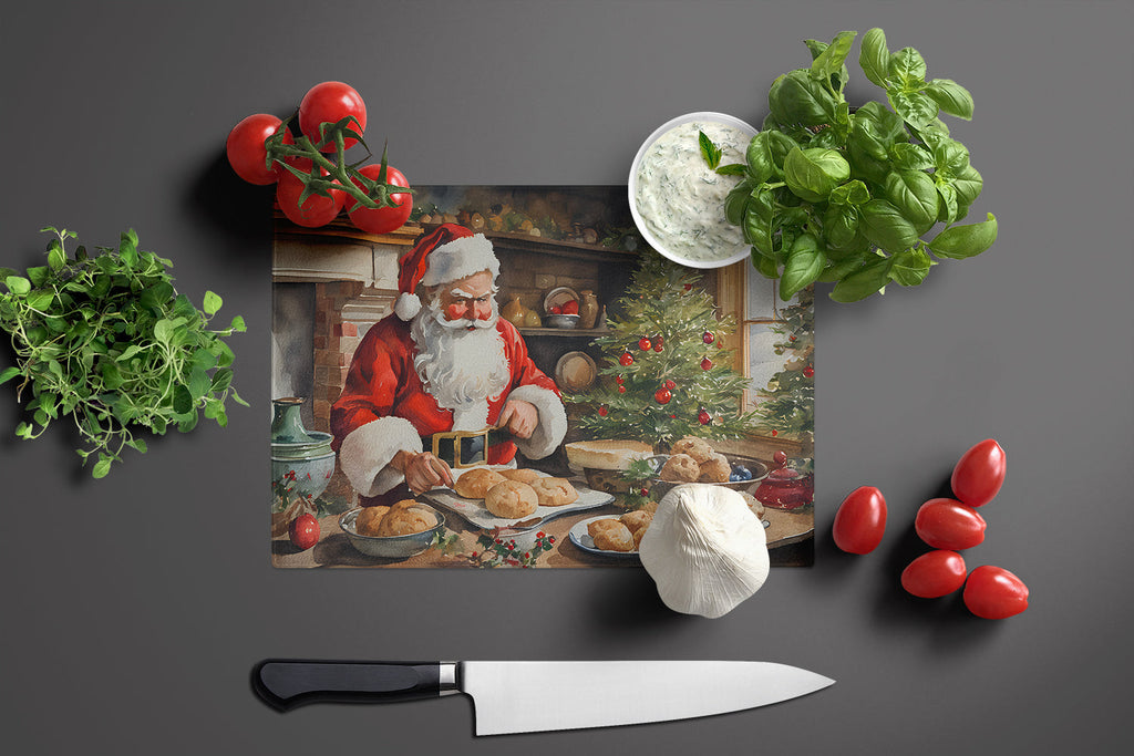 Cookies with Santa Claus Cutting Board Tempered Glass Kitchen Cutting Surface, Heat Resistant Chopping, Non-Slip Feet, Food Prep & Serving