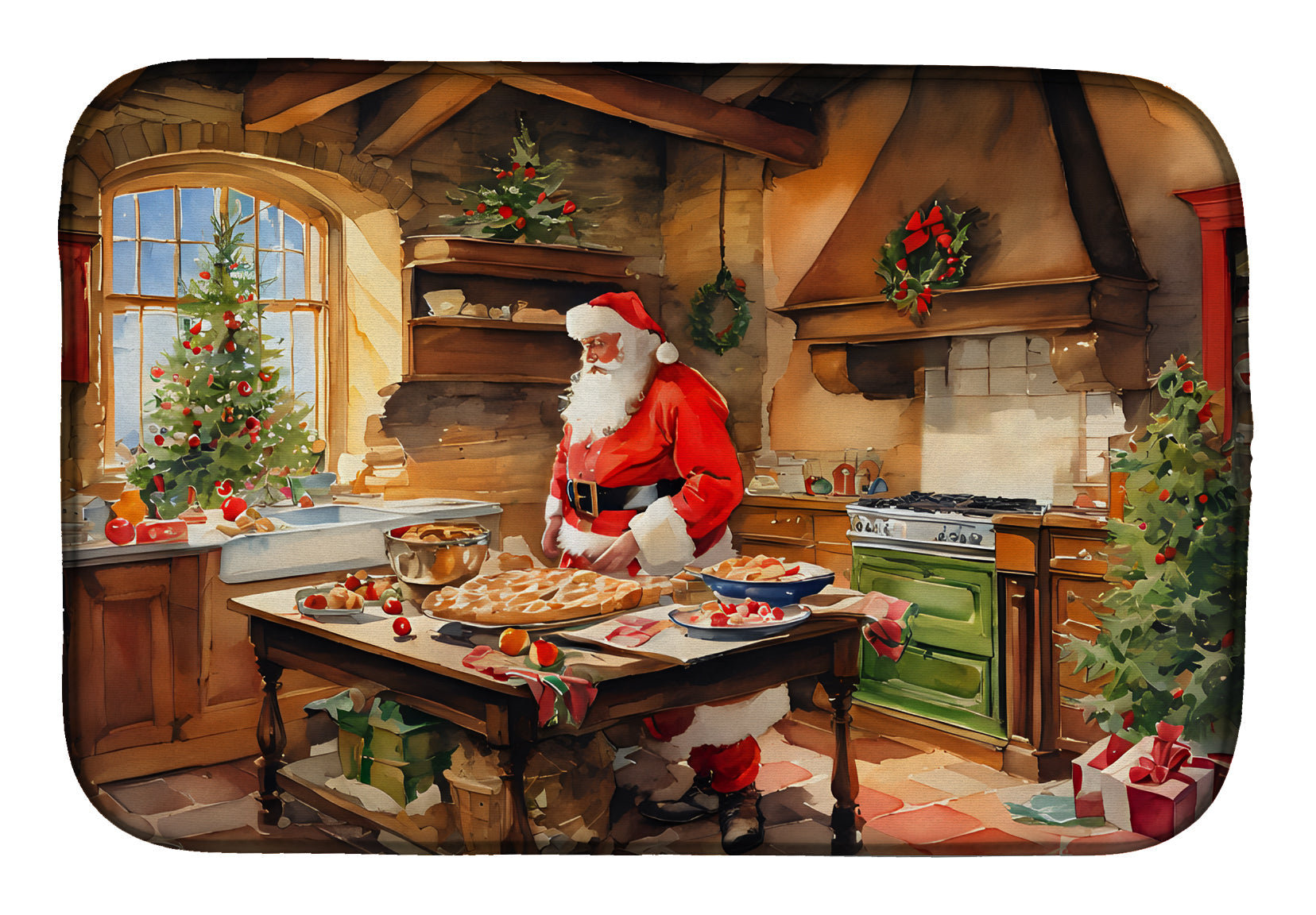 Cookies with Santa Claus Father Christmas Dish Drying Mat Absorbent Dish Drying Mat Pad for Kitchen Counter Dish Drainer Mat for Countertop, 14 x 21", Multicolor