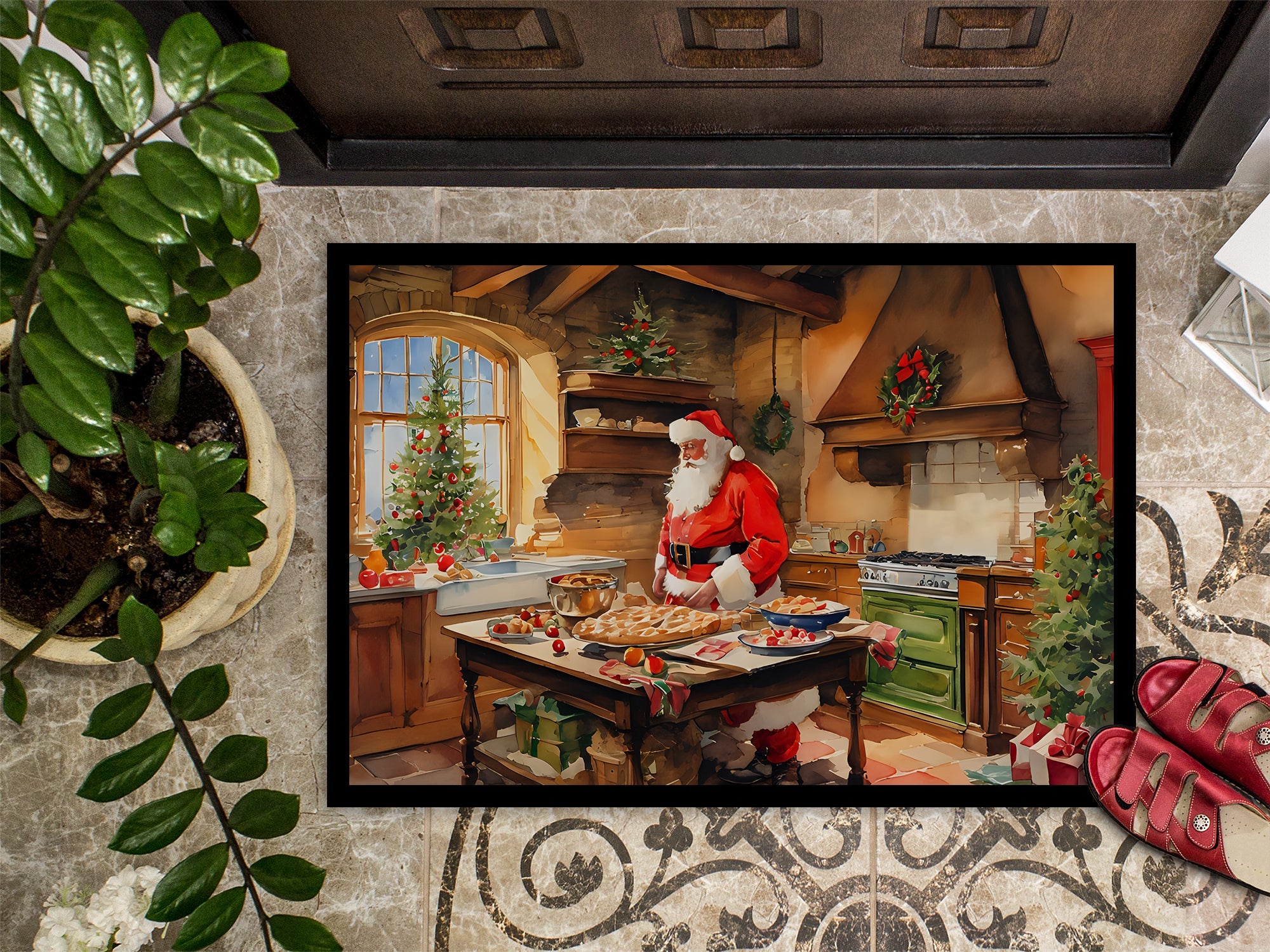 Cookies with Santa Claus Father Christmas Doormat Indoor Outdoor 24H X 36W Front Door Mat Rugs for Entryway, Non Slip Washable Low Pile,