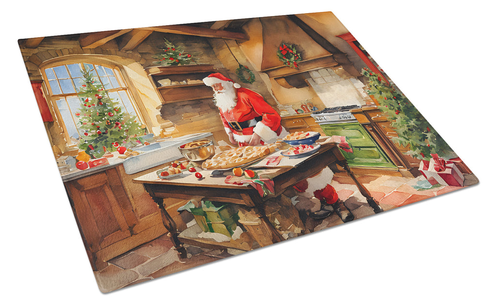 Cookies with Santa Claus Father Christmas Cutting Board Tempered Glass Kitchen Cutting Surface, Heat Resistant Chopping, Non-Slip Feet, Food Prep & Serving