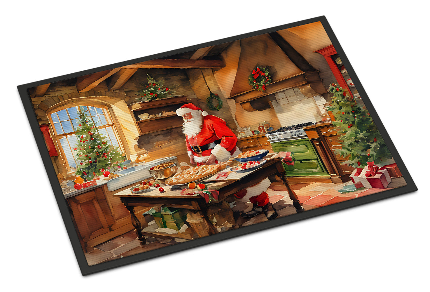 Cookies with Santa Claus Father Christmas Doormat Indoor Outdoor 18H X 27W Front Door Mat Rugs for Entryway, Non Slip Washable