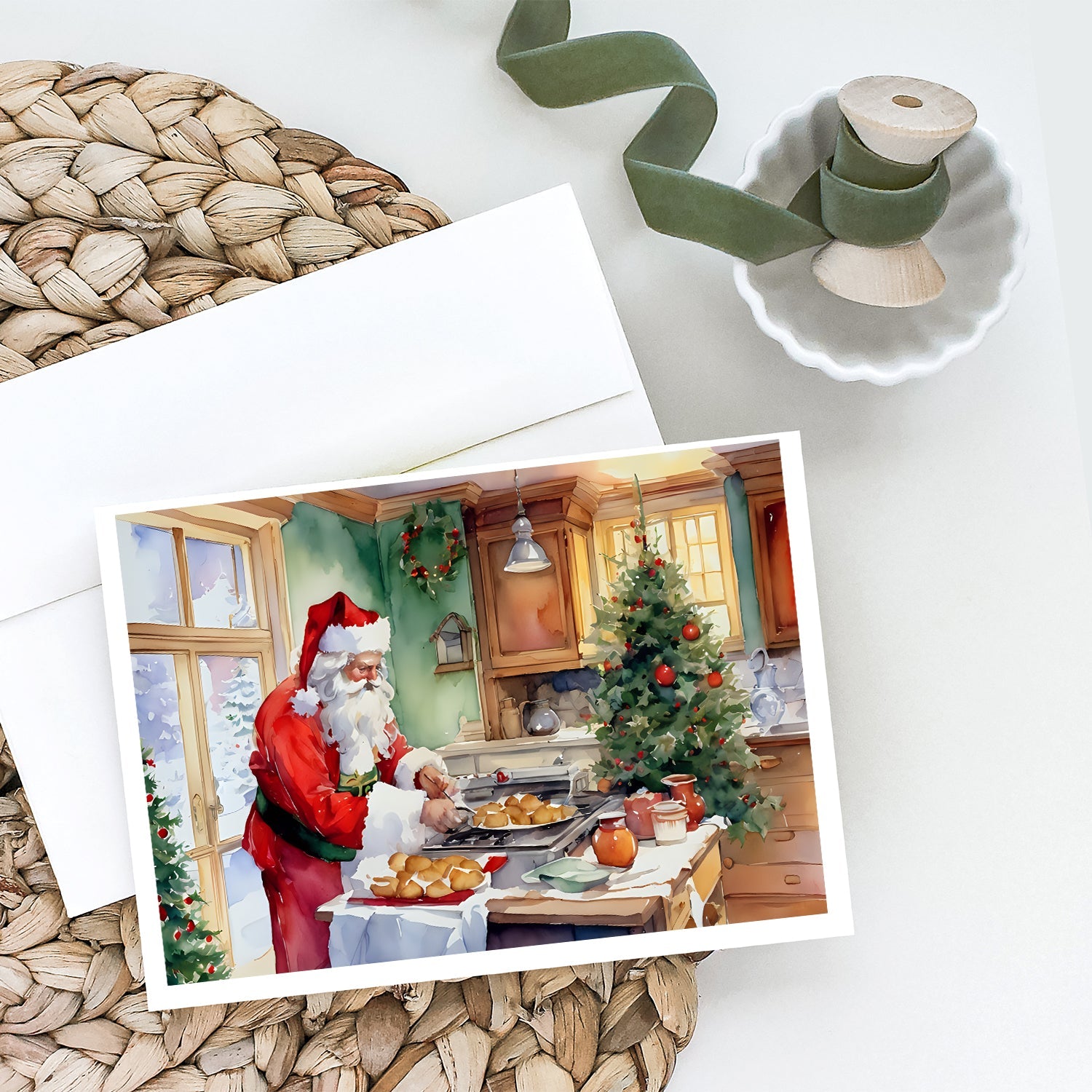 Cookies with Santa Claus Father Christmas Greeting Cards Pack of 8 Blank Cards with Envelopes Whimsical A7 Size 5x7