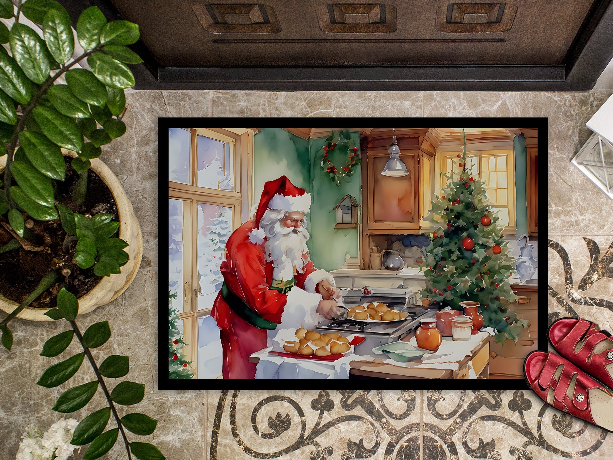 Cookies with Santa Claus Father Christmas Doormat Indoor Outdoor 24H X 36W Front Door Mat Rugs for Entryway, Non Slip Washable Low Pile,