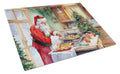 Cookies with Santa Claus Father Christmas Cutting Board Tempered Glass Kitchen Cutting Surface, Heat Resistant Chopping, Non-Slip Feet, Food Prep & Serving