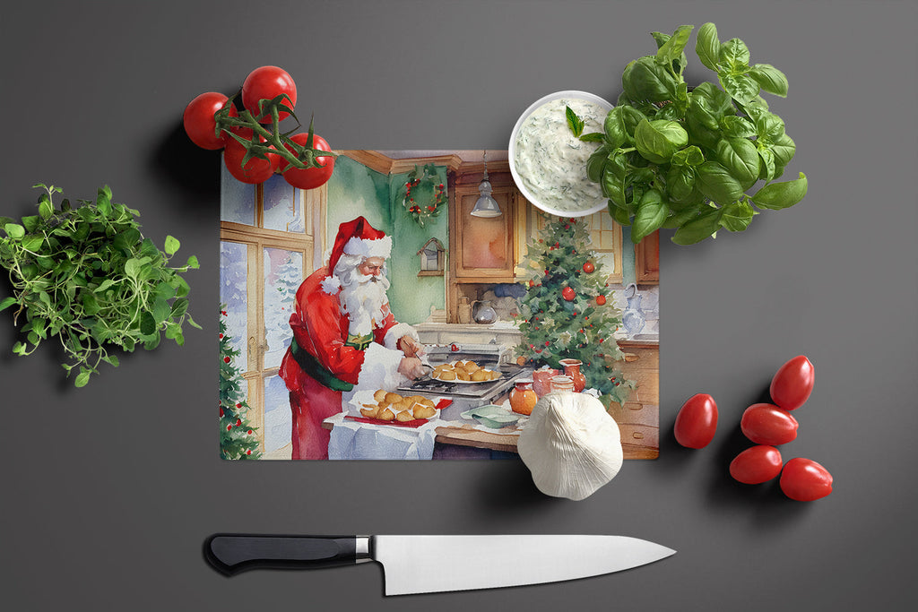Cookies with Santa Claus Father Christmas Cutting Board Tempered Glass Kitchen Cutting Surface, Heat Resistant Chopping, Non-Slip Feet, Food Prep & Serving