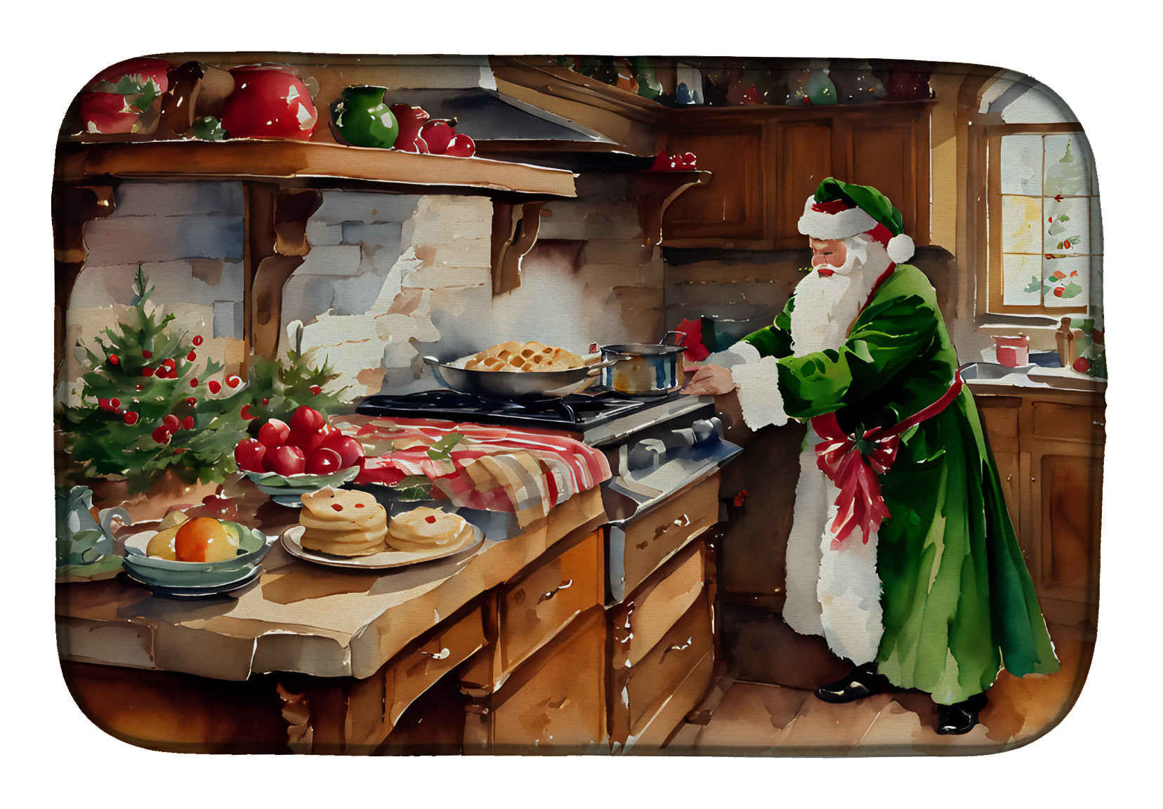 Cookies with Santa Claus Father Christmas Dish Drying Mat Absorbent Dish Drying Mat Pad for Kitchen Counter Dish Drainer Mat for Countertop, 14 x 21", Multicolor