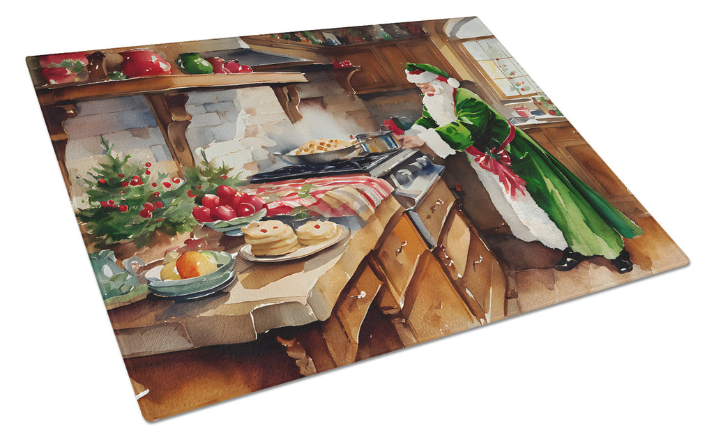 Cookies with Santa Claus Father Christmas Cutting Board Tempered Glass Kitchen Cutting Surface, Heat Resistant Chopping, Non-Slip Feet, Food Prep & Serving
