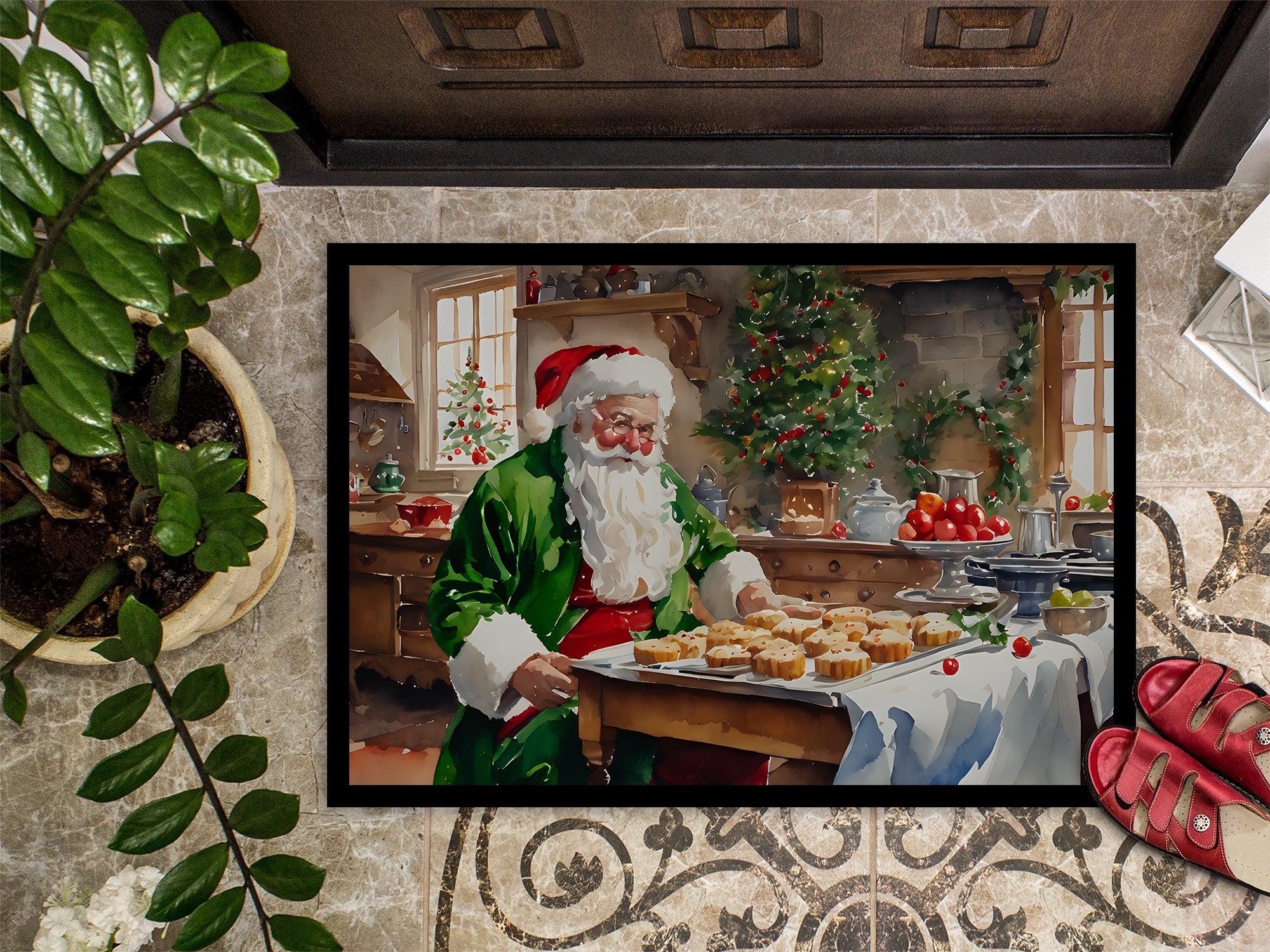 Cookies with Santa Claus Father Christmas Doormat Indoor Outdoor 24H X 36W Front Door Mat Rugs for Entryway, Non Slip Washable Low Pile,