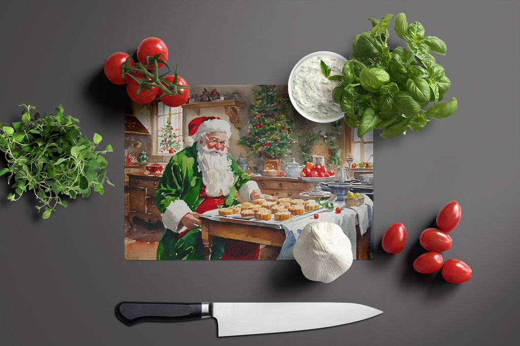 Cookies with Santa Claus Father Christmas Cutting Board Tempered Glass Kitchen Cutting Surface, Heat Resistant Chopping, Non-Slip Feet, Food Prep & Serving