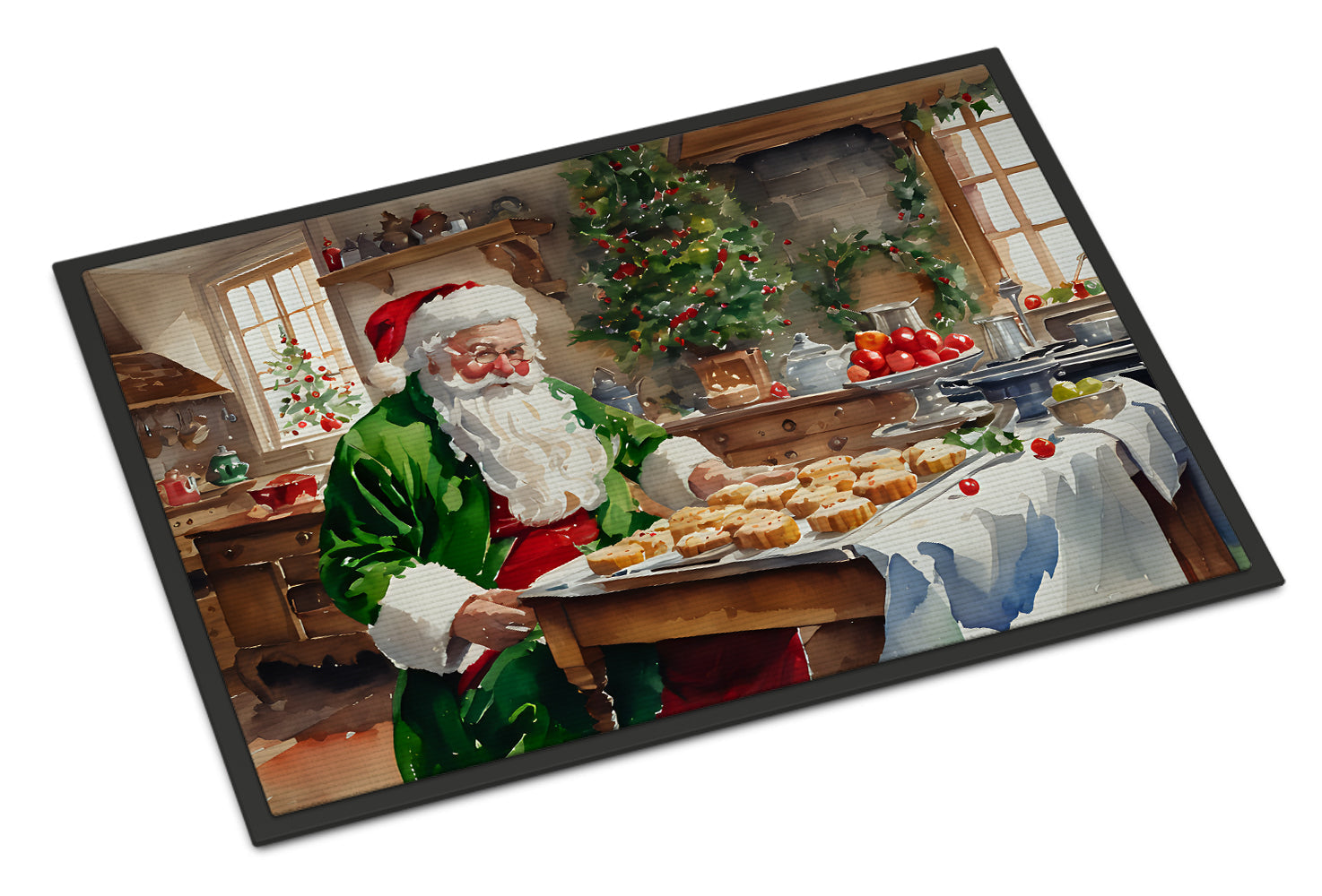Cookies with Santa Claus Father Christmas Doormat Indoor Outdoor 18H X 27W Front Door Mat Rugs for Entryway, Non Slip Washable