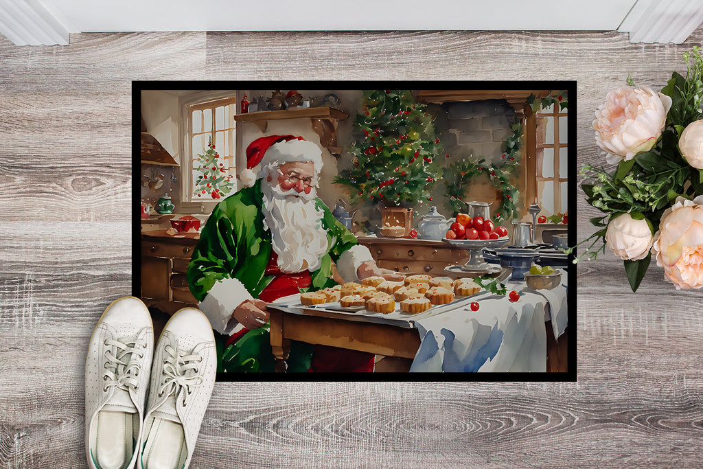 Cookies with Santa Claus Father Christmas Doormat Indoor Outdoor 18H X 27W Front Door Mat Rugs for Entryway, Non Slip Washable