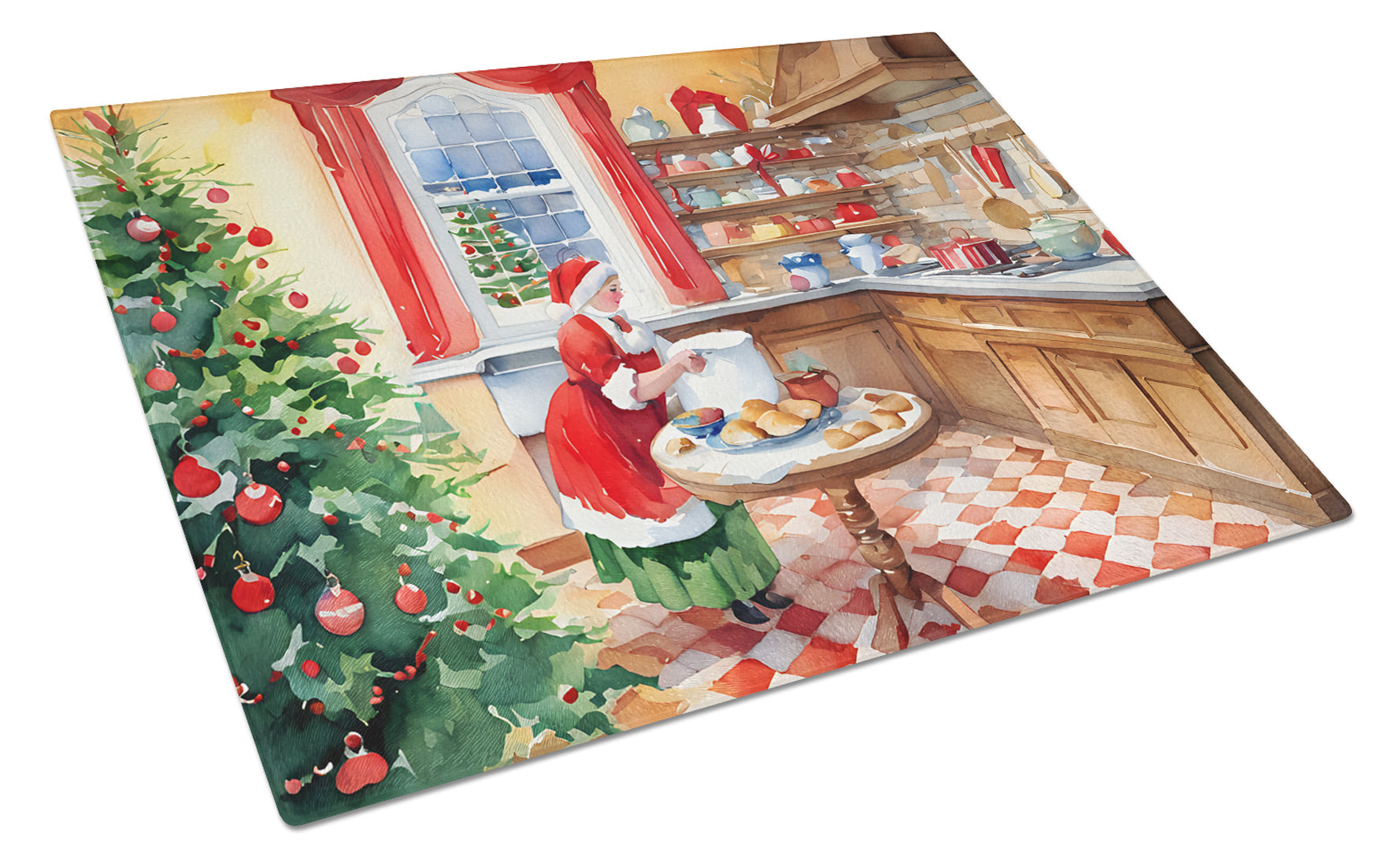Cookies with Santa Claus Mrs. Claus Cutting Board Tempered Glass Kitchen Cutting Surface, Heat Resistant Chopping, Non-Slip Feet, Food Prep & Serving