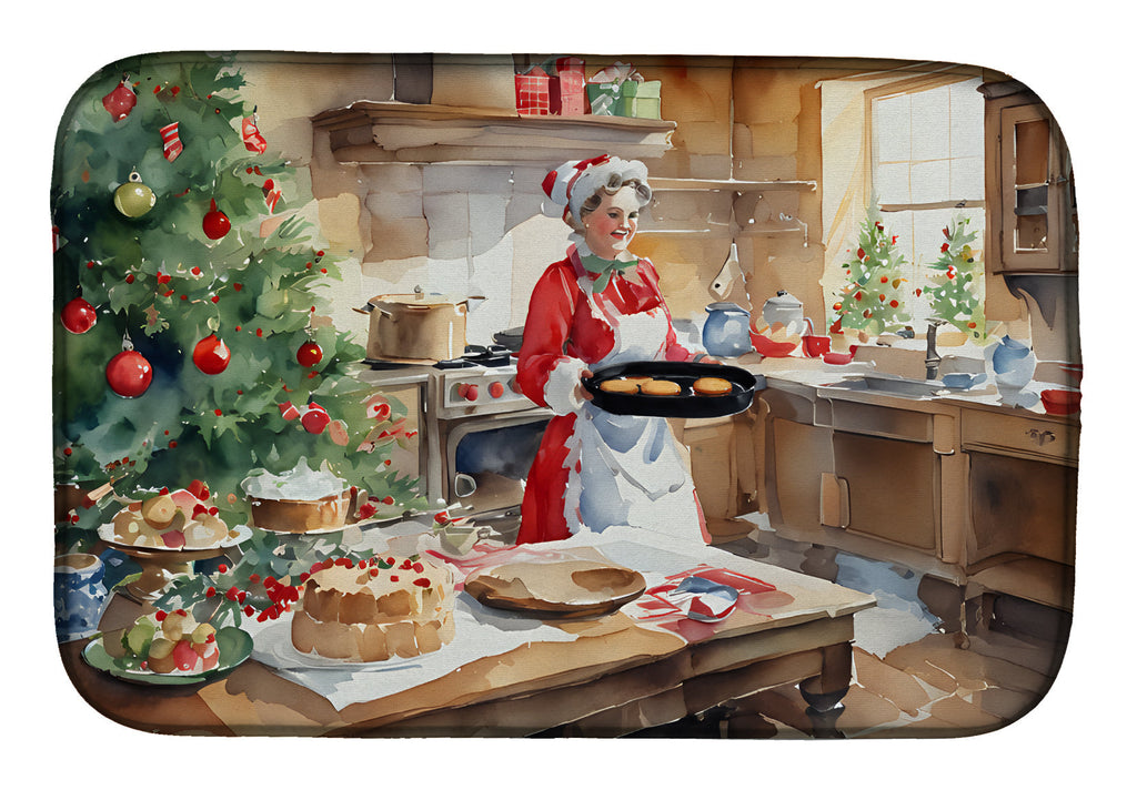 Cookies with Santa Claus Mrs. Claus Dish Drying Mat Absorbent Dish Drying Mat Pad for Kitchen Counter Dish Drainer Mat for Countertop, 14 x 21", Multicolor