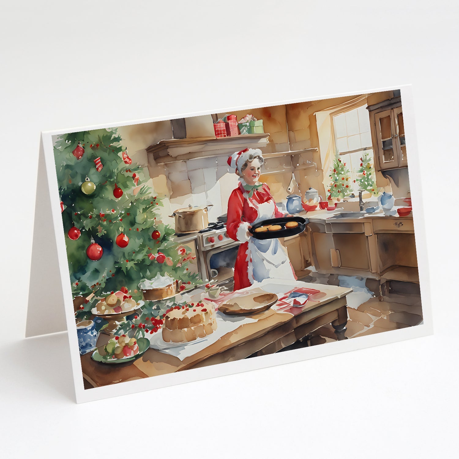 Cookies with Santa Claus Mrs. Claus Greeting Cards Pack of 8 Blank Cards with Envelopes Whimsical A7 Size 5x7