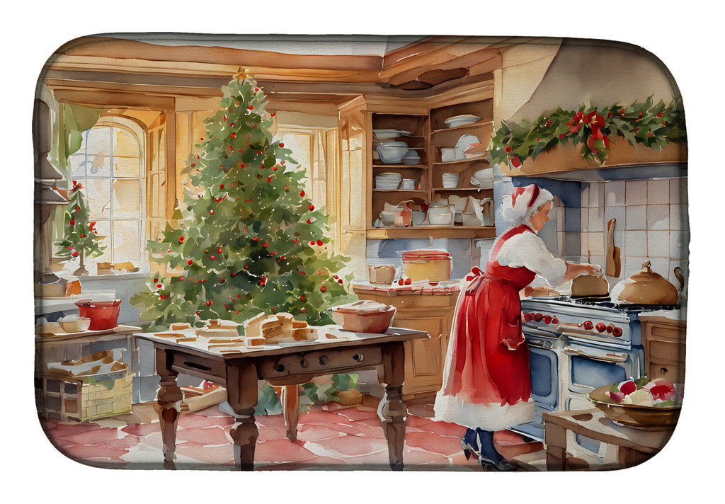 Cookies with Santa Claus Mrs. Claus Dish Drying Mat Absorbent Dish Drying Mat Pad for Kitchen Counter Dish Drainer Mat for Countertop, 14 x 21", Multicolor