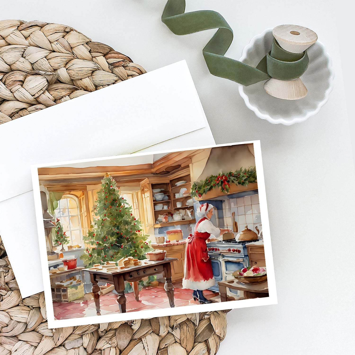 Cookies with Santa Claus Mrs. Claus Greeting Cards Pack of 8 Blank Cards with Envelopes Whimsical A7 Size 5x7