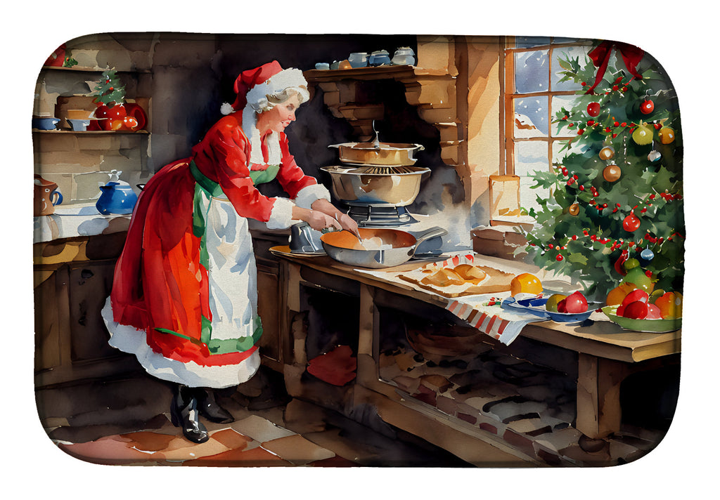 Cookies with Santa Claus Mrs. Claus Dish Drying Mat Absorbent Dish Drying Mat Pad for Kitchen Counter Dish Drainer Mat for Countertop, 14 x 21", Multicolor