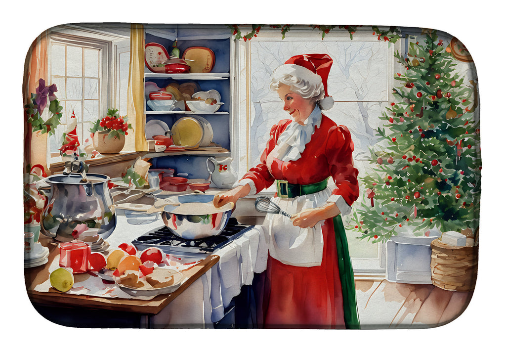 Cookies with Santa Claus Mrs. Claus Dish Drying Mat Absorbent Dish Drying Mat Pad for Kitchen Counter Dish Drainer Mat for Countertop, 14 x 21", Multicolor