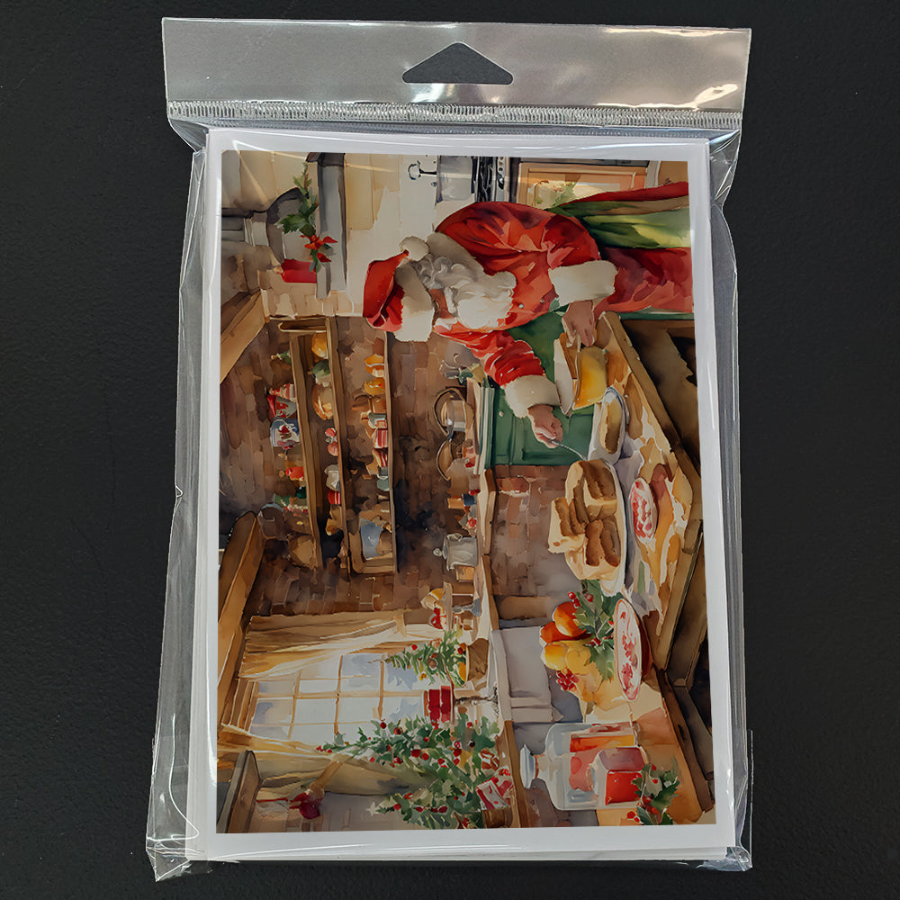 Cookies with Santa Claus Papa Noel Greeting Cards Pack of 8 Blank Cards with Envelopes Whimsical A7 Size 5x7