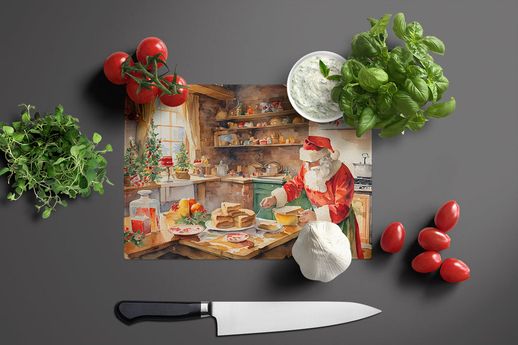 Cookies with Santa Claus Papa Noel Cutting Board Tempered Glass Kitchen Cutting Surface, Heat Resistant Chopping, Non-Slip Feet, Food Prep & Serving