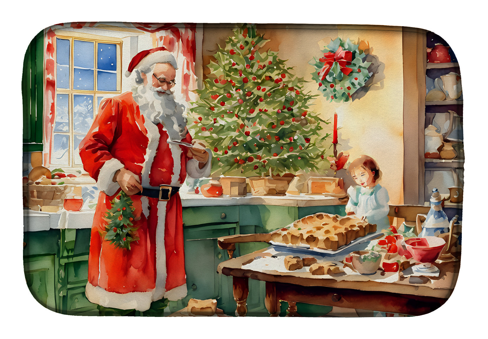 Cookies with Santa Claus Papa Noel Dish Drying Mat Absorbent Dish Drying Mat Pad for Kitchen Counter Dish Drainer Mat for Countertop, 14 x 21", Multicolor