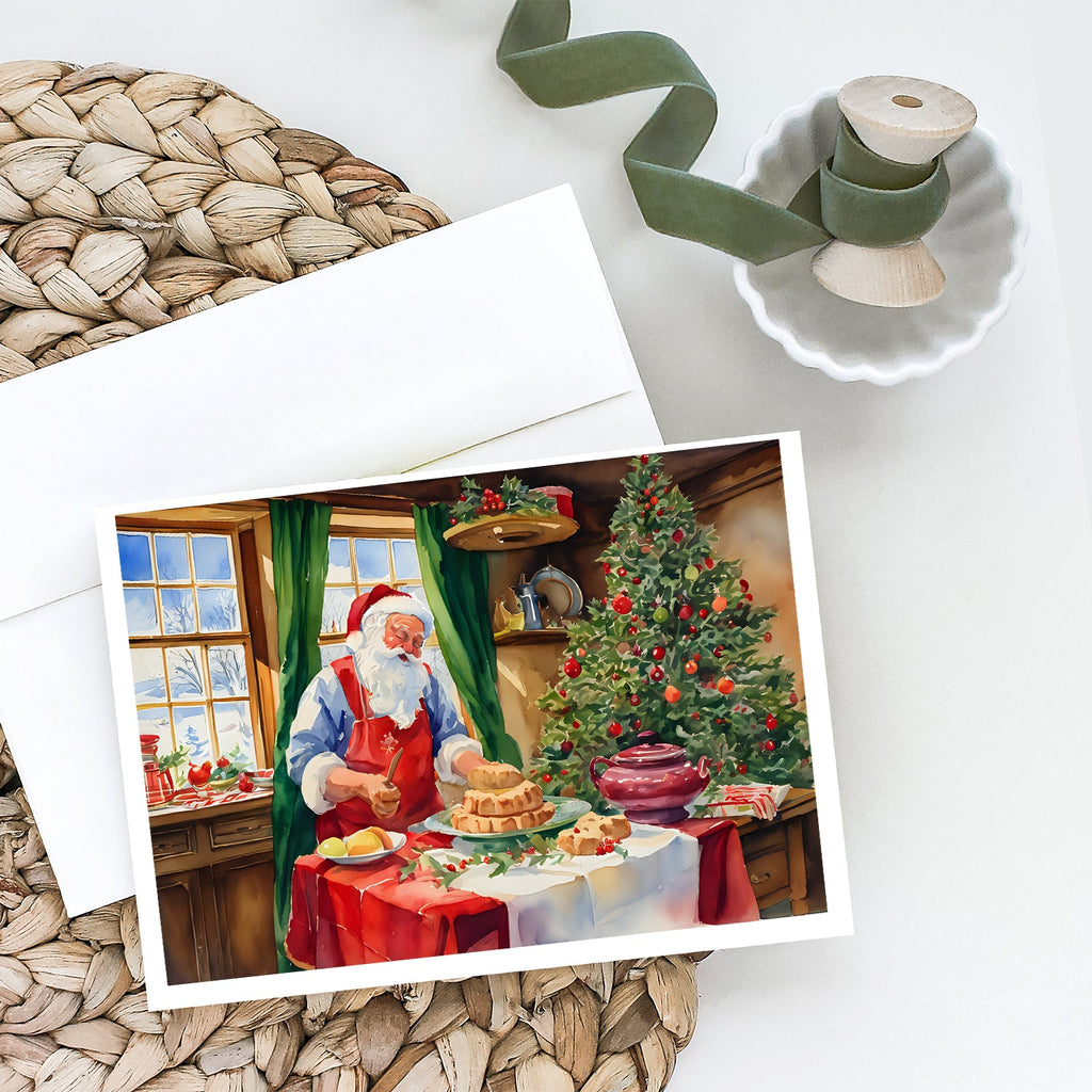 Cookies with Santa Claus Papa Noel Greeting Cards Pack of 8 Blank Cards with Envelopes Whimsical A7 Size 5x7
