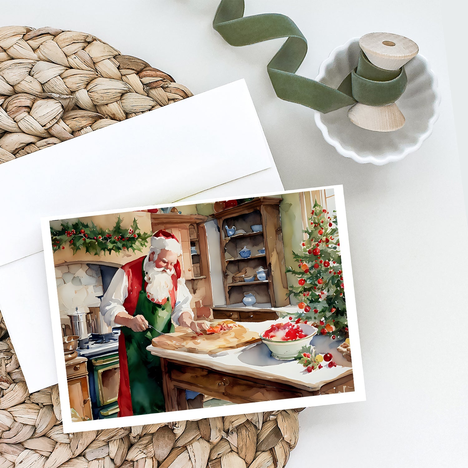 Cookies with Santa Claus Greeting Cards Pack of 8 Blank Cards with Envelopes Whimsical A7 Size 5x7