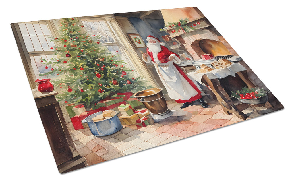 Cookies with Santa Claus Cutting Board Tempered Glass Kitchen Cutting Surface, Heat Resistant Chopping, Non-Slip Feet, Food Prep & Serving