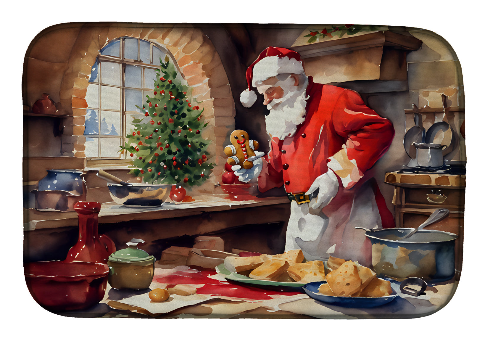 Cookies with Santa Claus Dish Drying Mat Absorbent Dish Drying Mat Pad for Kitchen Counter Dish Drainer Mat for Countertop, 14 x 21", Multicolor