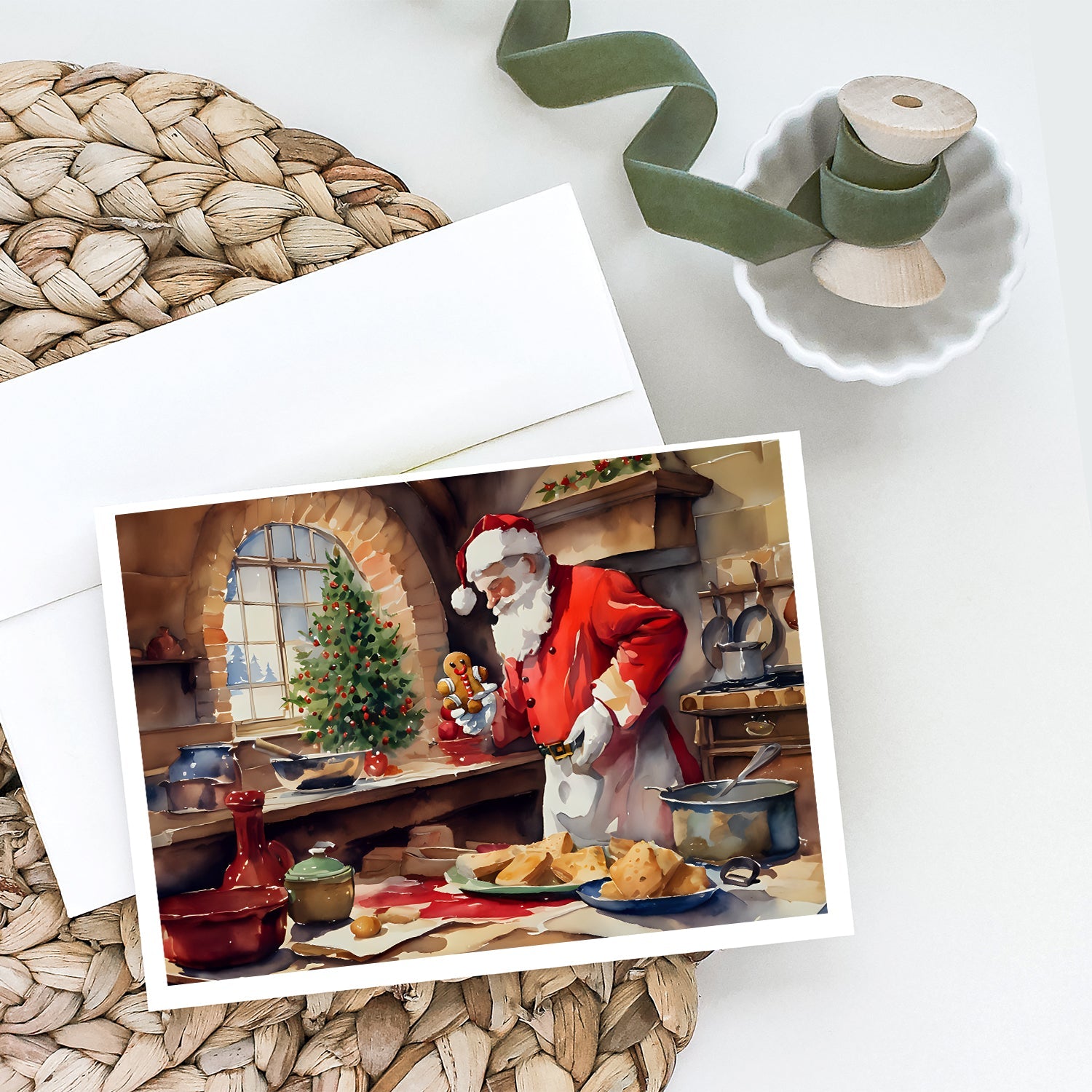 Cookies with Santa Claus Greeting Cards Pack of 8 Blank Cards with Envelopes Whimsical A7 Size 5x7