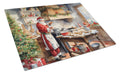Cookies with Santa Claus Cutting Board Tempered Glass Kitchen Cutting Surface, Heat Resistant Chopping, Non-Slip Feet, Food Prep & Serving