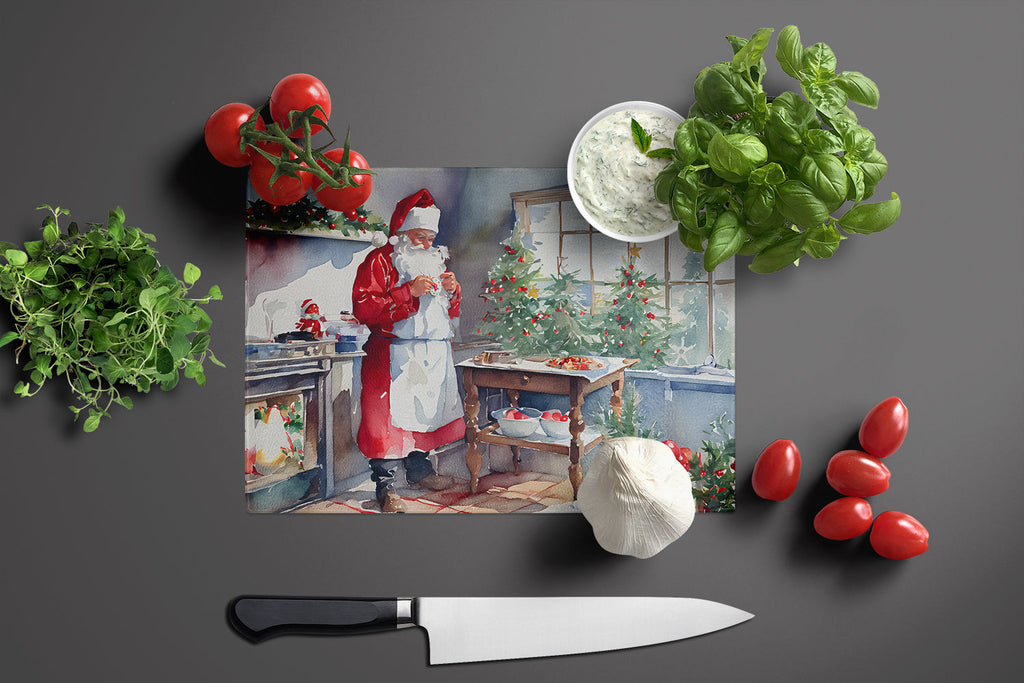 Cookies with Santa Claus Cutting Board Tempered Glass Kitchen Cutting Surface, Heat Resistant Chopping, Non-Slip Feet, Food Prep & Serving