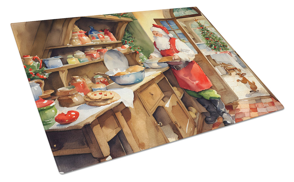 Cookies with Santa Claus Cutting Board Tempered Glass Kitchen Cutting Surface, Heat Resistant Chopping, Non-Slip Feet, Food Prep & Serving
