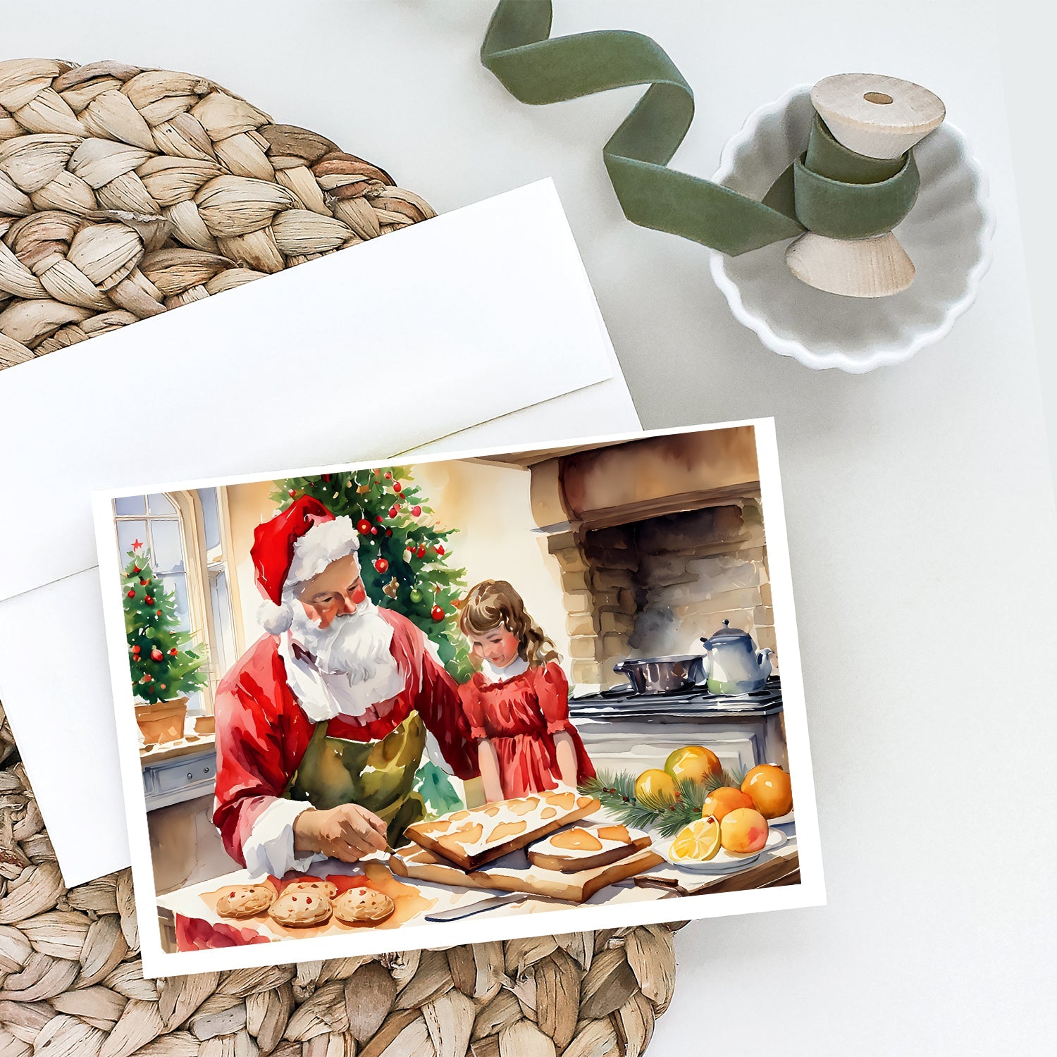 Cookies with Santa Claus Greeting Cards Pack of 8 Blank Cards with Envelopes Whimsical A7 Size 5x7