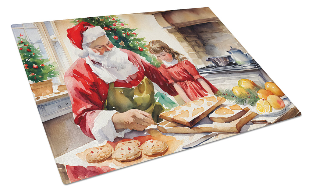 Cookies with Santa Claus Cutting Board Tempered Glass Kitchen Cutting Surface, Heat Resistant Chopping, Non-Slip Feet, Food Prep & Serving