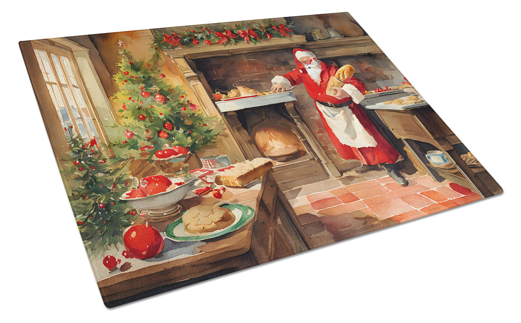 Cookies with Santa Claus Cutting Board Tempered Glass Kitchen Cutting Surface, Heat Resistant Chopping, Non-Slip Feet, Food Prep & Serving