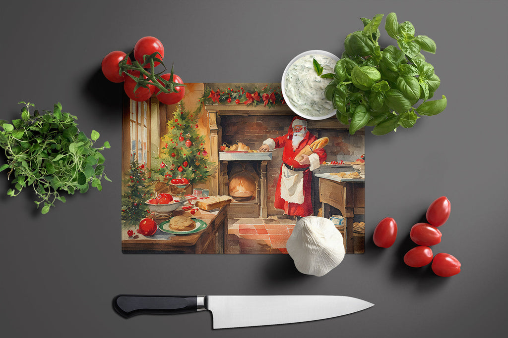 Cookies with Santa Claus Cutting Board Tempered Glass Kitchen Cutting Surface, Heat Resistant Chopping, Non-Slip Feet, Food Prep & Serving