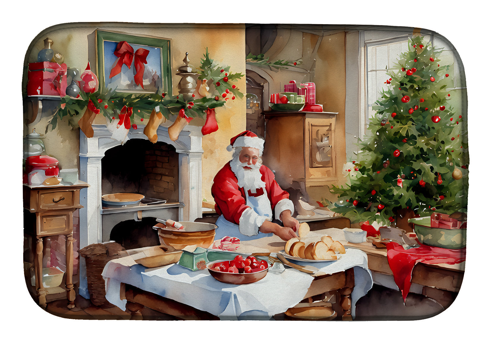 Cookies with Santa Claus Dish Drying Mat Absorbent Dish Drying Mat Pad for Kitchen Counter Dish Drainer Mat for Countertop, 14 x 21", Multicolor