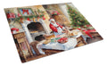 Cookies with Santa Claus Cutting Board Tempered Glass Kitchen Cutting Surface, Heat Resistant Chopping, Non-Slip Feet, Food Prep & Serving