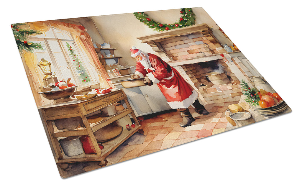 Cookies with Santa Claus Cutting Board Tempered Glass Kitchen Cutting Surface, Heat Resistant Chopping, Non-Slip Feet, Food Prep & Serving