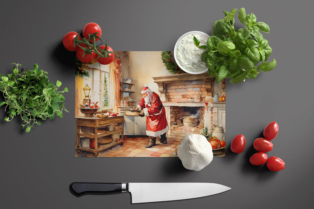 Cookies with Santa Claus Cutting Board Tempered Glass Kitchen Cutting Surface, Heat Resistant Chopping, Non-Slip Feet, Food Prep & Serving