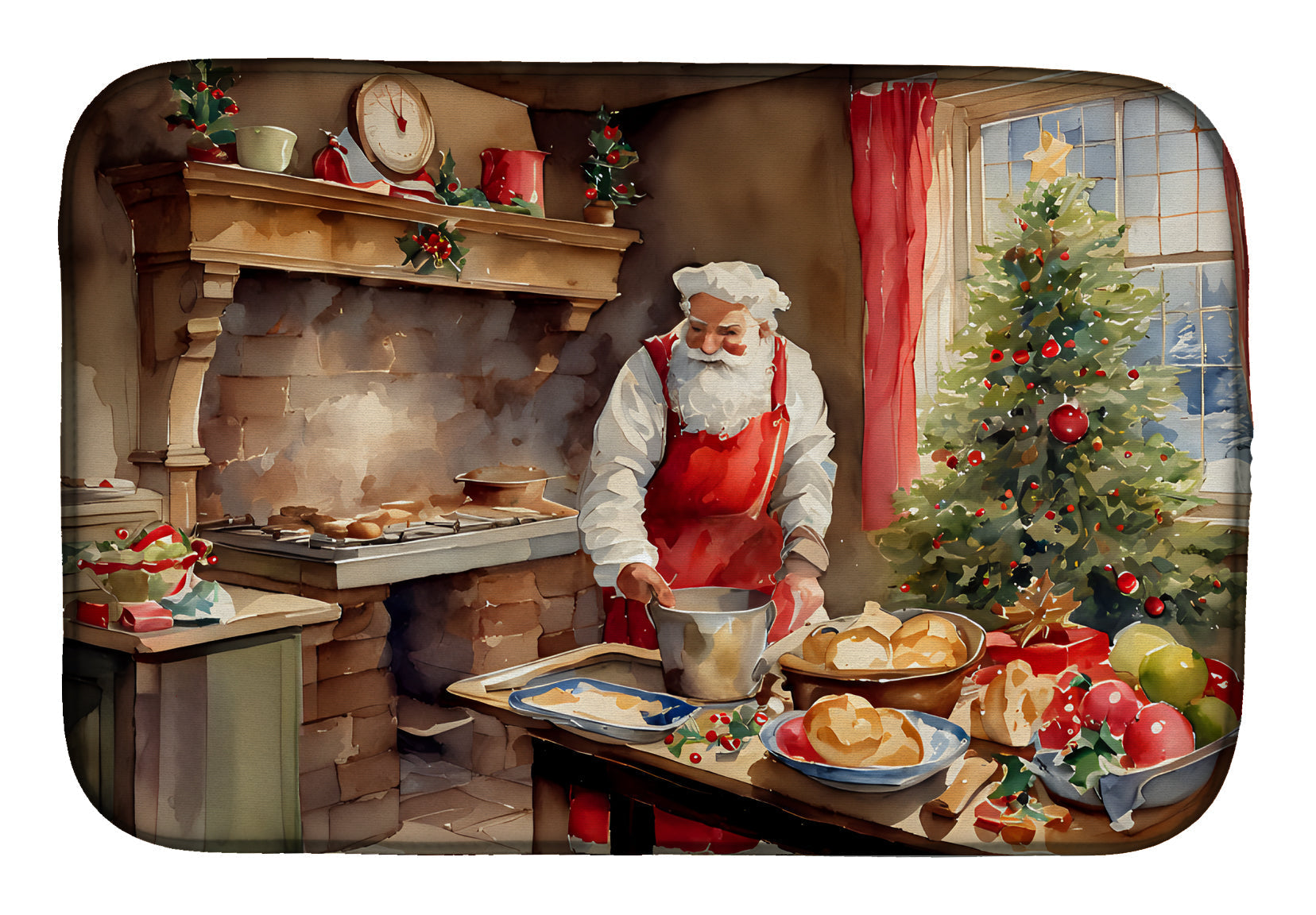 Cookies with Santa Claus Dish Drying Mat Absorbent Dish Drying Mat Pad for Kitchen Counter Dish Drainer Mat for Countertop, 14 x 21", Multicolor