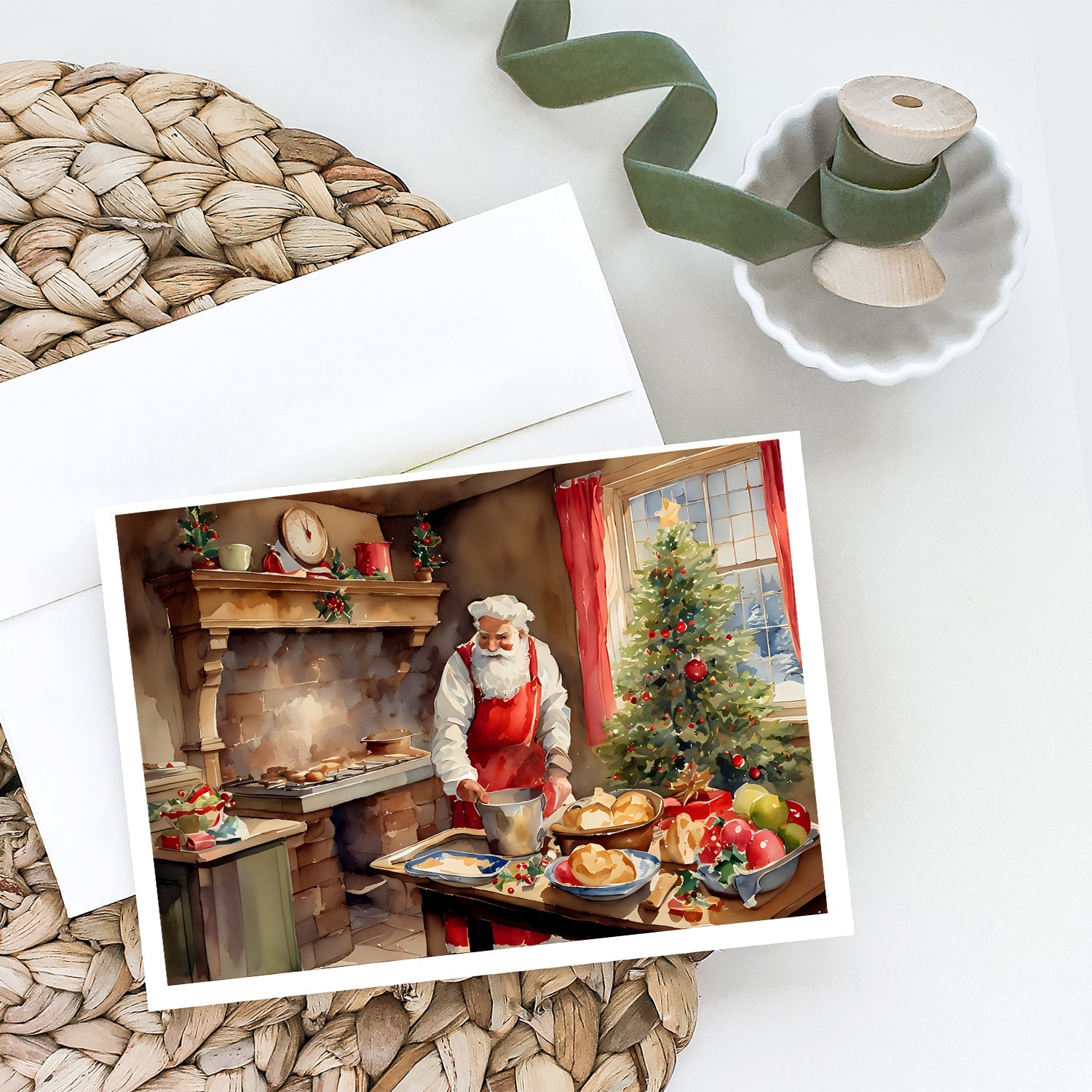 Cookies with Santa Claus Greeting Cards Pack of 8 Blank Cards with Envelopes Whimsical A7 Size 5x7