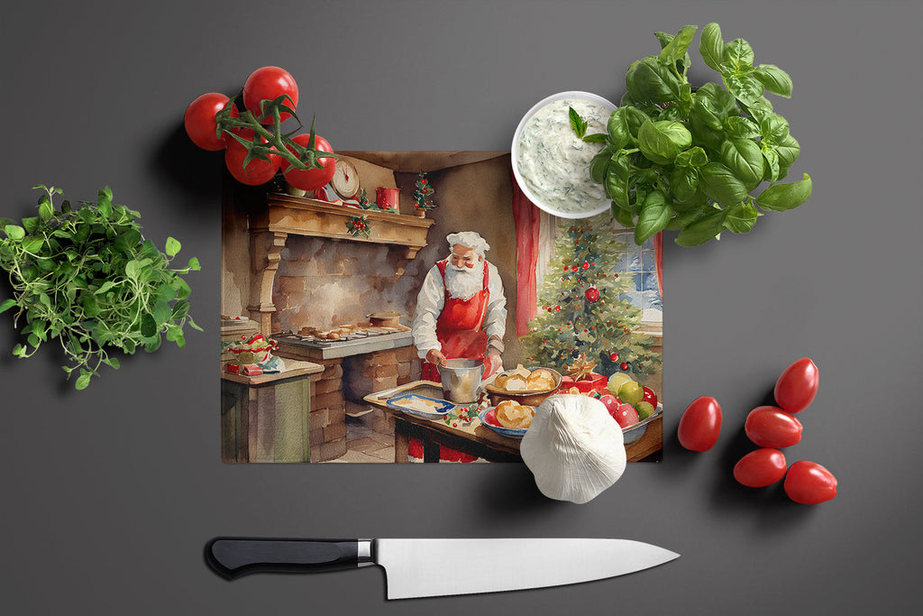 Cookies with Santa Claus Cutting Board Tempered Glass Kitchen Cutting Surface, Heat Resistant Chopping, Non-Slip Feet, Food Prep & Serving