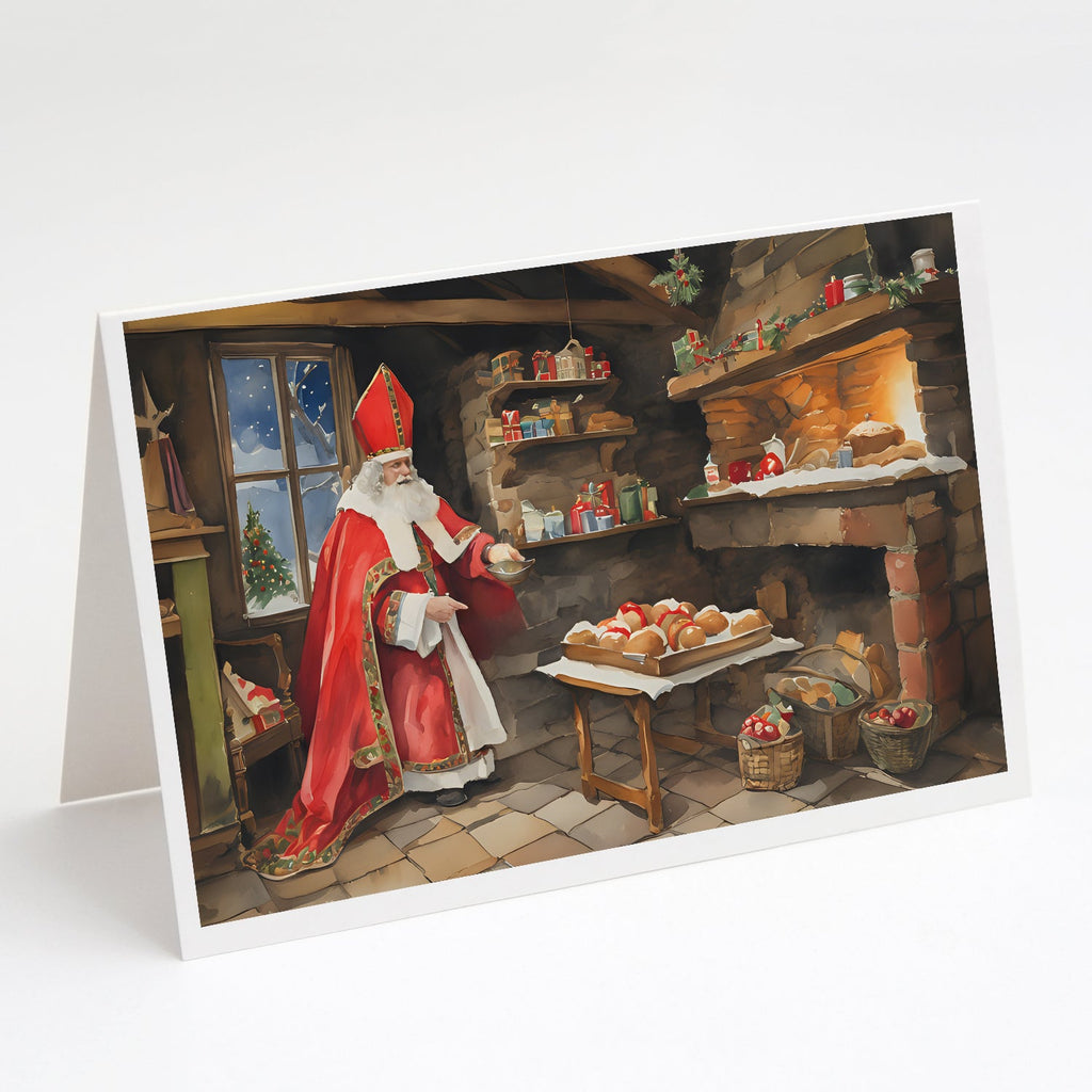 Cookies with Santa Claus Sinterklaas Greeting Cards Pack of 8 Blank Cards with Envelopes Whimsical A7 Size 5x7