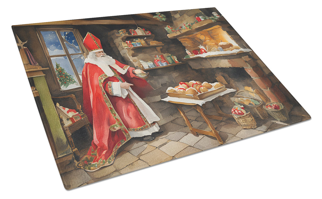 Cookies with Santa Claus Sinterklaas Cutting Board Tempered Glass Kitchen Cutting Surface, Heat Resistant Chopping, Non-Slip Feet, Food Prep & Serving